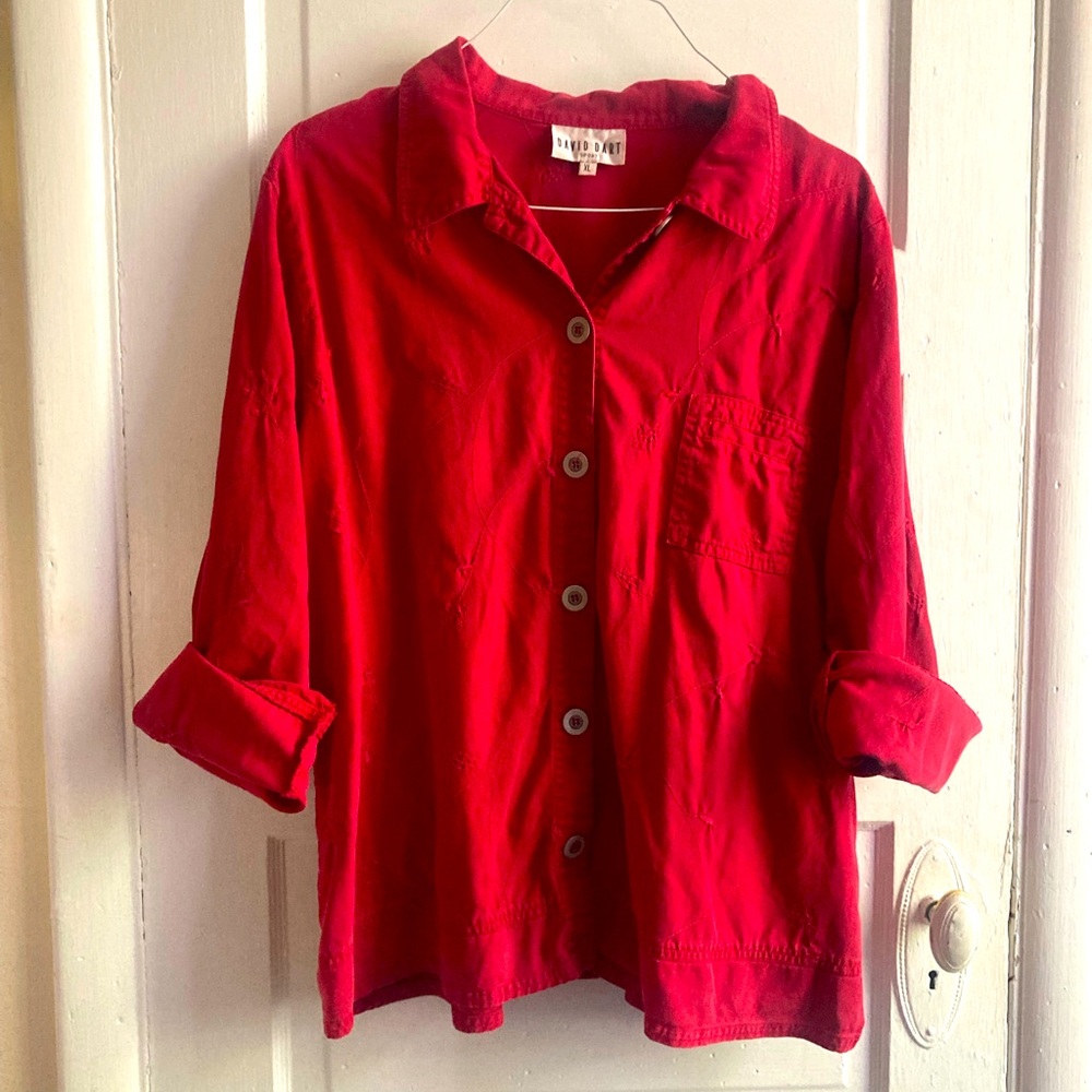 Vintage Embroidered Red Button Up Shirt